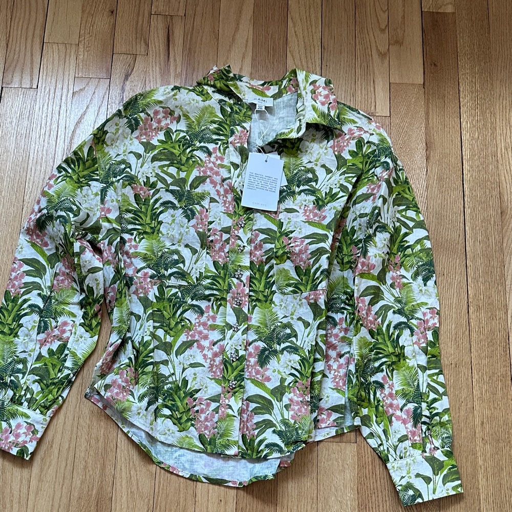 Cami NYC Tropical Floral Button-Down Shirt in Green & Pink